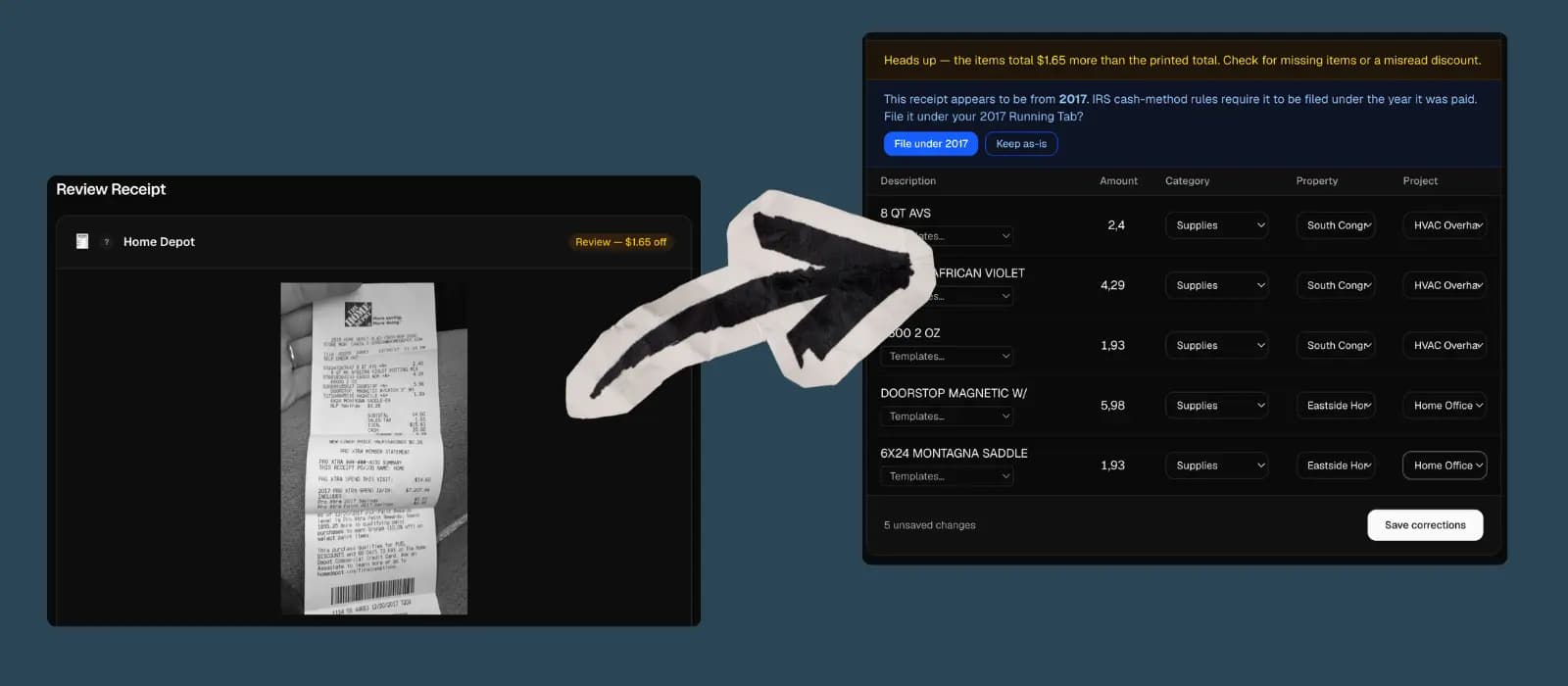 Receipt Scan and Categorization Flow